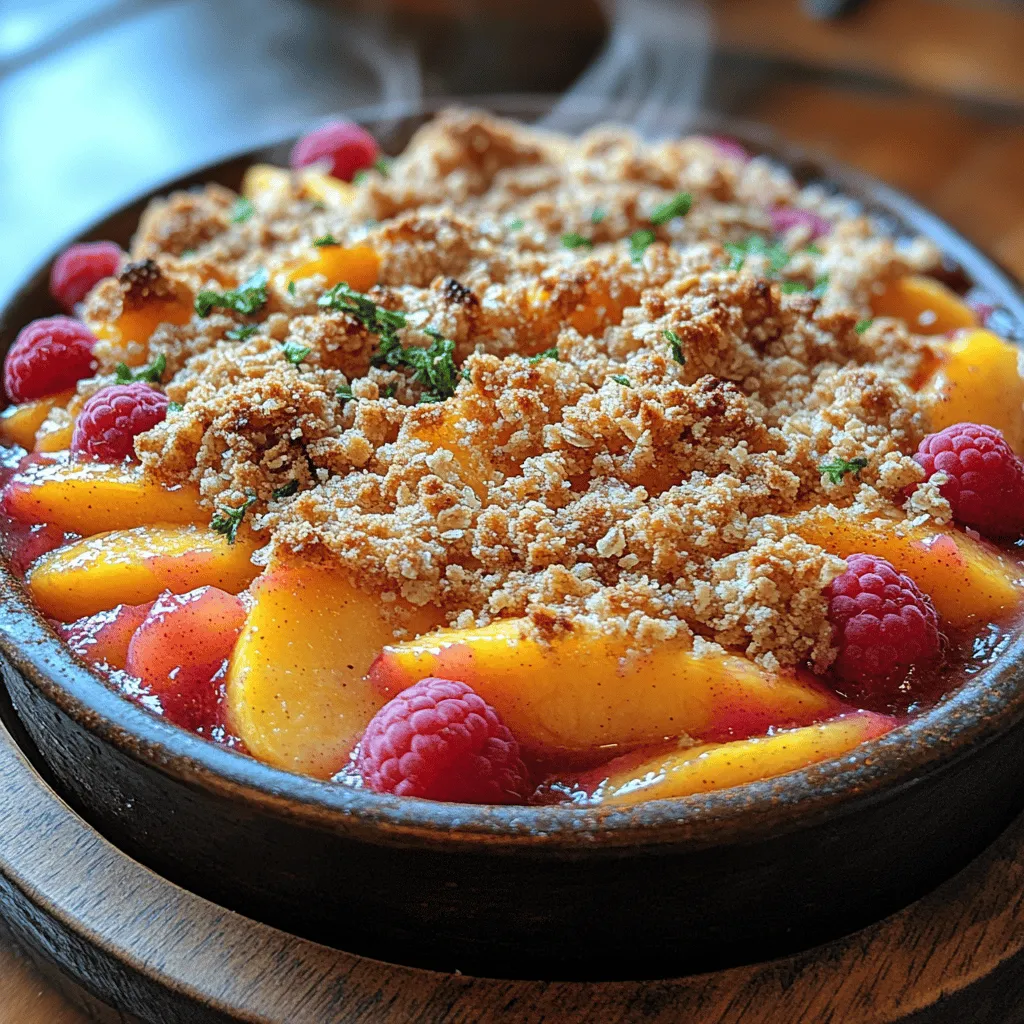 To create a perfect Peach Raspberry Crumble Delight, the filling is where the magic begins. Start by preparing your fresh peaches and raspberries, ensuring they are ripe and bursting with flavor. For the filling, you will need to combine the sliced peaches and whole raspberries in a large mixing bowl.