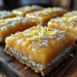 At the heart of every great dessert bar lies a solid base, and for Citrusy Coconut Bliss Bars, that base is made from graham cracker crumbs. These crumbs provide not only structure but also a subtle sweetness that pairs beautifully with the tangy lemon filling. When combined with melted butter, the crumbs transform into a crumbly yet cohesive layer that serves as the perfect canvas for the rest of the ingredients.