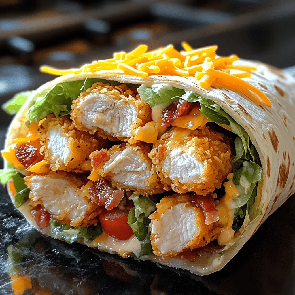 At the heart of the Crispy Chicken Bacon Ranch Wrap are the chicken tenders. These tender strips of chicken are not only quick to cook but also provide a delightful texture that pairs beautifully with the other components of the wrap. Chicken tenders are known for their juiciness and tenderness, making them an ideal choice for this recipe. Additionally, they are a good source of lean protein, which helps keep the meal satisfying and nutritious. When cooked properly, chicken tenders can achieve a crispy exterior while remaining moist and flavorful on the inside.