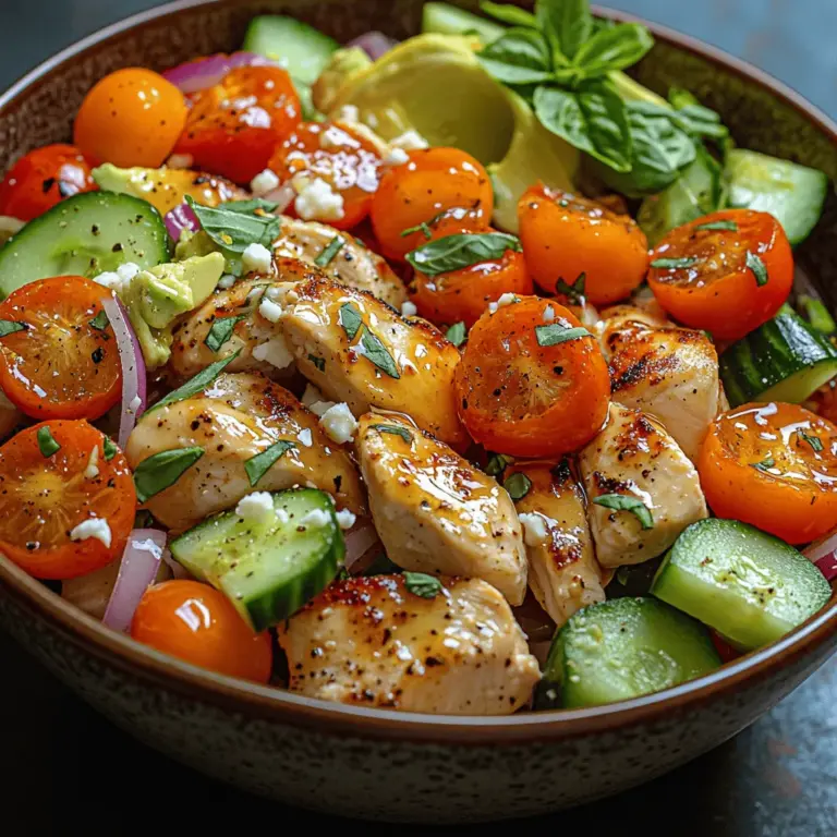 The Zesty Lemon Basil Chicken Salad is the perfect blend of freshness, flavor, and nutrition, making it an ideal dish for a light lunch or a refreshing dinner. This delightful salad combines tender chicken, vibrant vegetables, and a zesty dressing that elevates its taste profile. With its bright colors and invigorating ingredients, this salad not only pleases the palate but also nourishes the body.