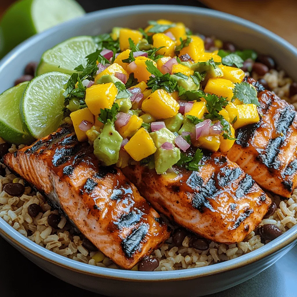 Grilled salmon is a culinary delight, beloved for its rich flavor and flaky texture. When paired with the vibrant and refreshing notes of tropical salsa, it transforms into a dish that’s not only delicious but also visually stunning. The appeal of this BBQ Salmon Bowl with Tropical Salsa lies in its ability to tantalize the taste buds while offering a nutritious meal option. Salmon is a powerhouse of health benefits, being a rich source of omega-3 fatty acids, high-quality protein, and essential vitamins and minerals. Coupled with a medley of fresh ingredients like mango, avocado, and zesty red onion, this dish promises to be a wholesome treat that you can enjoy any time.