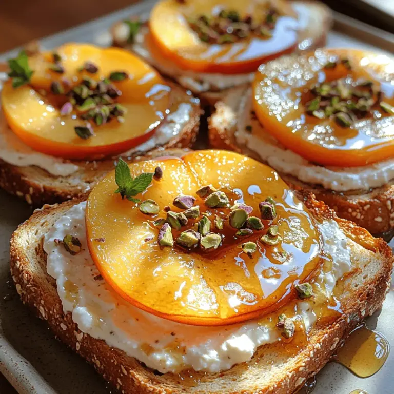 If you're on the hunt for a delightful dish that perfectly captures the essence of summer, look no further than Peach Honey Ricotta Toast. This vibrant and visually appealing recipe showcases the natural sweetness of fresh peaches, complemented by the creamy richness of ricotta cheese and the delightful drizzle of honey. Whether you're serving it for breakfast, brunch, or as a light dessert, this toast elevates any meal with its harmonious blend of flavors and textures.