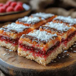 The beauty of Raspberry Coconut Ribbon Bars lies in their ability to showcase fresh, wholesome ingredients. Each layer presents a unique taste experience: the chewy coconut base, the vibrant raspberry filling, and the rich dark chocolate drizzled on top. Together, they create a harmonious blend of flavors and textures that feels indulgent without the typical guilt associated with dessert.
