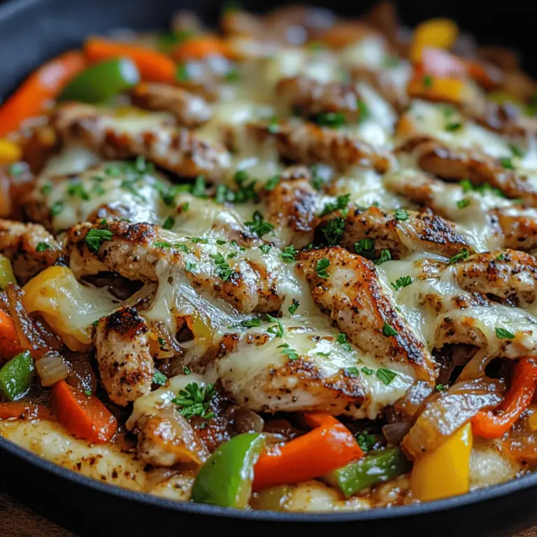 If you’re on the hunt for a dish that embodies both comfort and convenience, look no further than the Sizzling Chicken Cheesesteak Skillet. This delightful recipe brings together tender slices of chicken, vibrant vegetables, and gooey provolone cheese, all cooked to perfection in a single skillet. It’s a meal that not only tantalizes your taste buds but also comes together quickly, making it an ideal choice for busy weeknights or relaxed family gatherings.