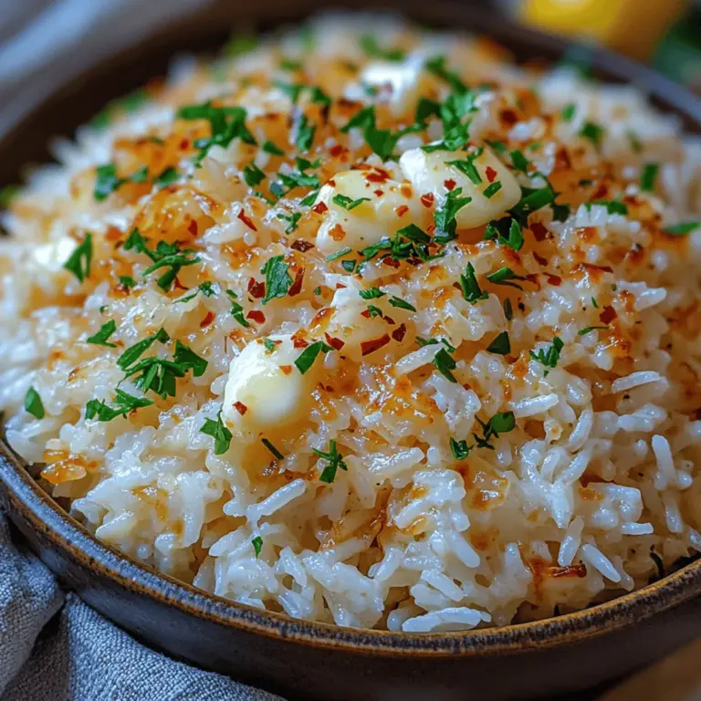 Garlic Parmesan Rice is more than just a side dish; it's a delightful blend of simple ingredients that transforms an ordinary meal into something extraordinary. This versatile dish combines the nutty flavor of long-grain white rice with the rich, savory notes of garlic and the creamy tang of Parmesan cheese. Whether served alongside grilled chicken, as a base for a stir-fry, or simply enjoyed on its own, Garlic Parmesan Rice is a crowd-pleaser that brings comfort to any table.