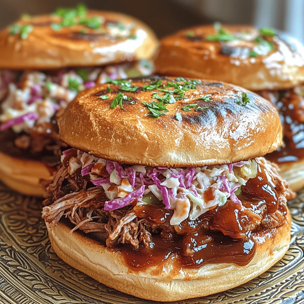Welcome to the tantalizing world of Smoky Delight BBQ Pulled Pork Sandwiches, where rich flavors and comforting textures combine to create a dish that satisfies both the palate and the soul. This recipe is more than just a meal; it’s an experience that transforms any gathering into a festive occasion. Whether you’re hosting a summer barbecue, enjoying a cozy family dinner, or aiming to impress guests at a potluck, these pulled pork sandwiches promise to be a hit.