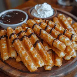 Churros and waffles are two of the most beloved treats around the globe, each boasting a loyal following and a special place in the hearts of dessert enthusiasts. Churros, with their crispy, sugary exterior and soft, doughy interior, are a staple in many cultures, often enjoyed with a cup of rich chocolate sauce for dipping. Waffles, on the other hand, are fluffy, golden delights that can be topped with an array of toppings ranging from fresh fruits to whipped cream. The combination of these two delectable favorites into spiced churro waffle sticks is not just a culinary innovation; it’s a celebration of textures and flavors that dessert lovers simply cannot resist.