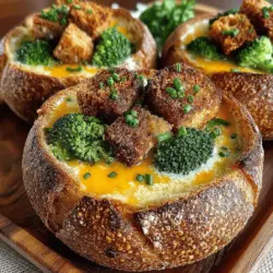 If you're looking for a delightful way to warm your soul on a chilly day, look no further than Cheddar Broccoli Soup served in edible bread bowls. This comforting dish combines the rich creaminess of cheddar cheese with the vibrant, earthy flavors of broccoli, creating a symphony of taste that is both satisfying and nourishing. Beyond its delicious profile, the novelty of serving this soup in bread bowls adds an exciting twist, making it not just a meal but an experience.