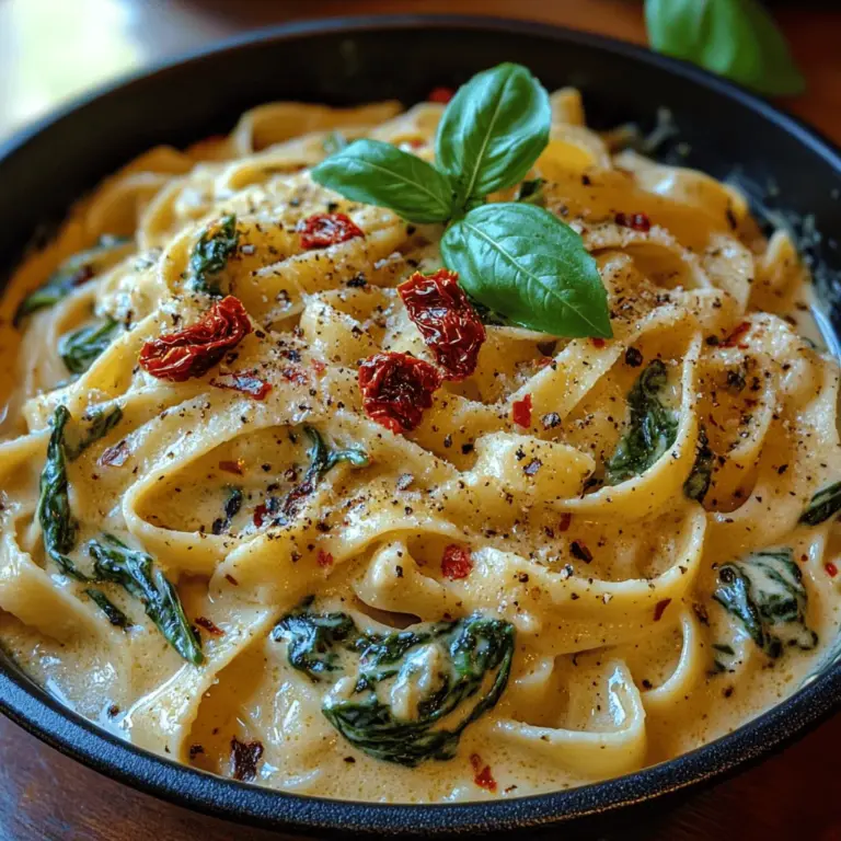 If you're on the lookout for a dish that marries convenience with rich, satisfying flavors, the Creamy Spinach Pasta Skillet is a standout choice. This one-pan wonder not only simplifies your cooking process but also delivers a delightful medley of creamy textures and vibrant, fresh tastes. Imagine twirling your fork around perfectly cooked pasta, enveloped in a luscious, velvety sauce, punctuated with the earthy notes of spinach and the umami richness of Parmesan cheese. It's a dish that appeals to both the palate and the senses, making it a perfect weeknight dinner option or an impressive dish to serve on special occasions.
