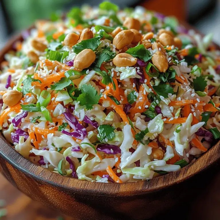 Fresh ginger adds a unique spiciness to the Crunchy Cabbage Peanut Slaw, elevating its flavor profile while also packing a health punch. This root is renowned for its anti-inflammatory properties and digestive benefits. Including ginger in your slaw not only enhances its taste but also contributes to overall wellness. Its zesty notes complement the earthiness of cabbage and the crunch of peanuts, making every bite a burst of flavor.