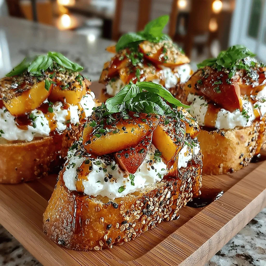 Bruschetta is celebrated as a quintessential Italian appetizer that showcases the beauty of simple yet high-quality ingredients. Traditionally consisting of toasted bread topped with a variety of toppings, bruschetta has evolved into countless variations, each offering a unique twist on this classic dish. One such variation that brings the essence of summer to your table is the Peach & Ricotta Bruschetta Toast. This delightful recipe not only highlights the vibrant flavors of ripe peaches but also embodies the creamy richness of fresh ricotta cheese, making it a refreshing option for warm-weather gatherings.