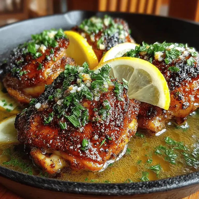 Golden Chicken Thighs with Lemon Butter Sauce is a delightful dish that seamlessly combines the savory richness of perfectly crispy chicken with the invigorating zest of a buttery lemon sauce. This recipe is not only a feast for the senses but also a versatile option that can elevate both your everyday weeknight dinners and special occasion gatherings. The alluring aroma of seasoned chicken roasting in the oven, paired with the tangy burst of lemon, creates an inviting atmosphere that beckons family and friends to the table.