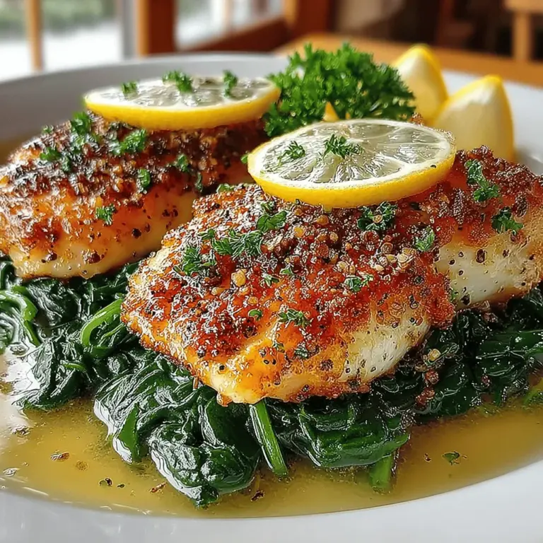 If you're looking for a dish that bursts with fresh flavors and is quick to prepare, Zesty Lemon Pepper Tilapia with Garlic Spinach is the perfect choice. This vibrant meal combines tender tilapia fillets, zesty lemon, and aromatic garlic-infused spinach to create a delightful dining experience that is both satisfying and nutritious. Not only does this dish showcase the natural flavors of its ingredients, but it also emphasizes the importance of incorporating healthy seafood into our diets, making it an ideal option for a weeknight dinner or a special occasion.