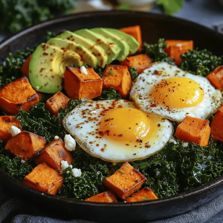 In the quest for a wholesome and invigorating breakfast, the Sweet Potato & Kale Breakfast Skillet stands out as a vibrant and nutritious option. This dish beautifully marries the natural sweetness of sweet potatoes with the robust, earthy flavor of kale, creating a meal that is not only delicious but also visually appealing. Filled with bright colors and rich textures, this breakfast skillet is a feast for both the eyes and the palate. As you embark on your culinary journey, you'll discover that this recipe is packed with essential vitamins and minerals, making it an excellent way to kickstart your day.