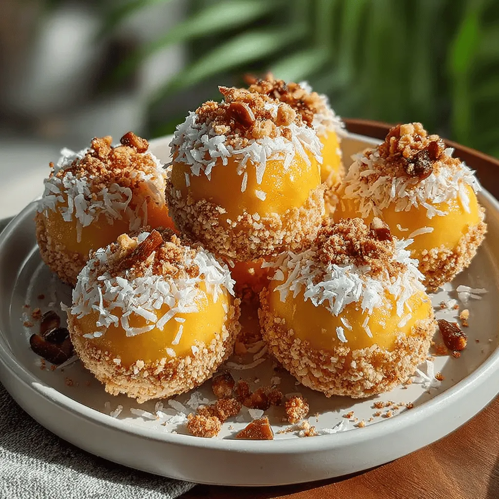 When creating your Tropical Mango Coconut Bliss Bites, the incorporation of shredded coconut is crucial for achieving the perfect texture and flavor. Instead of blending the coconut, it's recommended to pulse it in a food processor. This method allows you to maintain the desired bite-sized texture while ensuring that the coconut's rich aroma and flavor remain intact. By pulsing, you avoid turning the coconut into a fine powder, which could alter the consistency of your bliss bites, making them less enjoyable to eat. The slight chunkiness of the shredded coconut contributes to the overall experience, giving each bite a delightful chew that complements the smoothness of the mango.