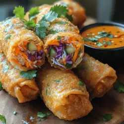 Crispy Thai Veggie Spring Rolls are a culinary delight that encapsulates the essence of Thai cuisine, combining fresh ingredients and vibrant flavors in a light and crispy package. These spring rolls are not just an appetizer; they are a celebration of color, texture, and taste, making them an ideal choice for gatherings, parties, or even as a satisfying snack. With their golden, crunchy exterior and a filling bursting with fresh vegetables and aromatic herbs, these spring rolls offer a unique alternative to traditional fried snacks, catering to both vegetarian and health-conscious eaters.