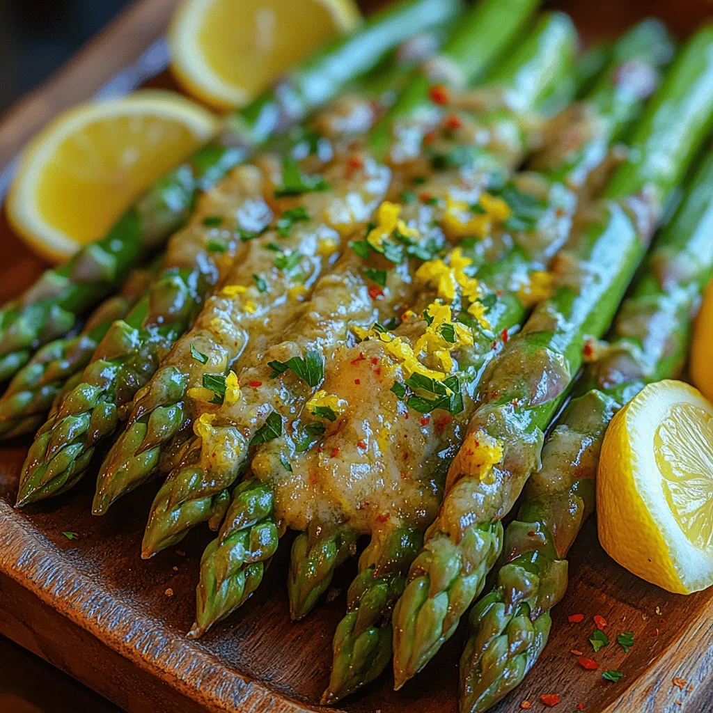 Asparagus is one of those vegetables that can elevate any meal, bringing not just flavor but also a vibrant color to your plate. Among the numerous ways to prepare asparagus, the Zesty Garlic Lemon Butter Asparagus stands out as a shining star. This recipe captures the essence of fresh ingredients, combining the rich, buttery taste of garlic and the bright acidity of lemon to create a dish that is both simple and sophisticated. Whether you're looking for a quick side dish for a weeknight dinner or an impressive addition to a holiday spread, this recipe promises to delight your taste buds and impress your guests.
