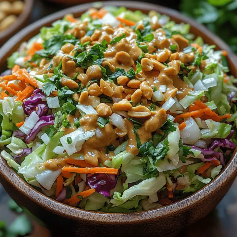 In the world of salads, few dishes can rival the vibrant appeal and satisfying crunch of Crunchy Cabbage Peanut Slaw. This dish is not just a feast for the eyes, boasting a medley of colors from crisp green and red cabbage, bright orange carrots, and the subtle green of scallions, but it also delivers an explosion of fresh flavors that tantalize the palate. The combination of textures—from the crunchy vegetables to the creamy dressing—makes it a delightful addition to any meal, whether served as a side dish or as a light main course.