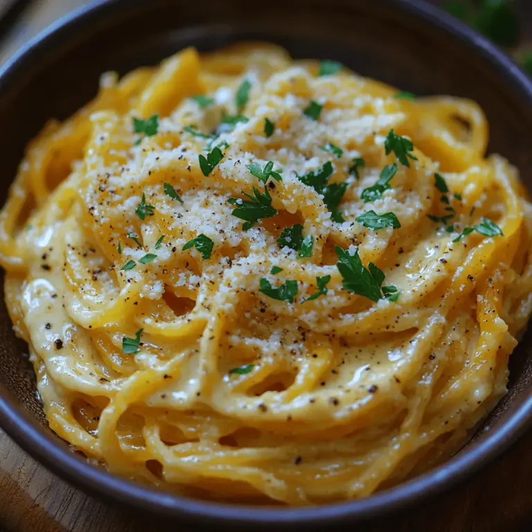 In the pursuit of healthier eating habits, spaghetti squash has gained significant attention as a versatile and nutritious substitute for traditional pasta. With its unique texture and ability to soak up flavors, this vibrant vegetable serves as an excellent low-carb alternative that doesn't compromise on satisfaction. The recipe for Delightfully Creamy Spaghetti Squash Alfredo elevates spaghetti squash to new heights, pairing it with a rich, plant-based Alfredo sauce that is both indulgent and guilt-free. This dish is perfect for those seeking to enjoy a creamy pasta experience without the added carbohydrates and calories of conventional pasta.