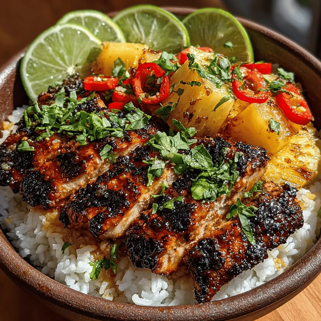 Tropical Grilled Chicken Pineapple Rice Bowls present a delightful culinary journey that transports your taste buds to a sun-soaked paradise. Combining succulent grilled chicken, sweet pineapple, and aromatic jasmine rice, this dish embodies the vibrant and refreshing essence of tropical cuisine. With a perfect balance of sweet and savory flavors, it's not just a meal; it's an experience waiting to be savored. Whether you're hosting a barbecue, preparing a family dinner, or simply craving something different, these rice bowls are a fantastic option that appeals to all ages.