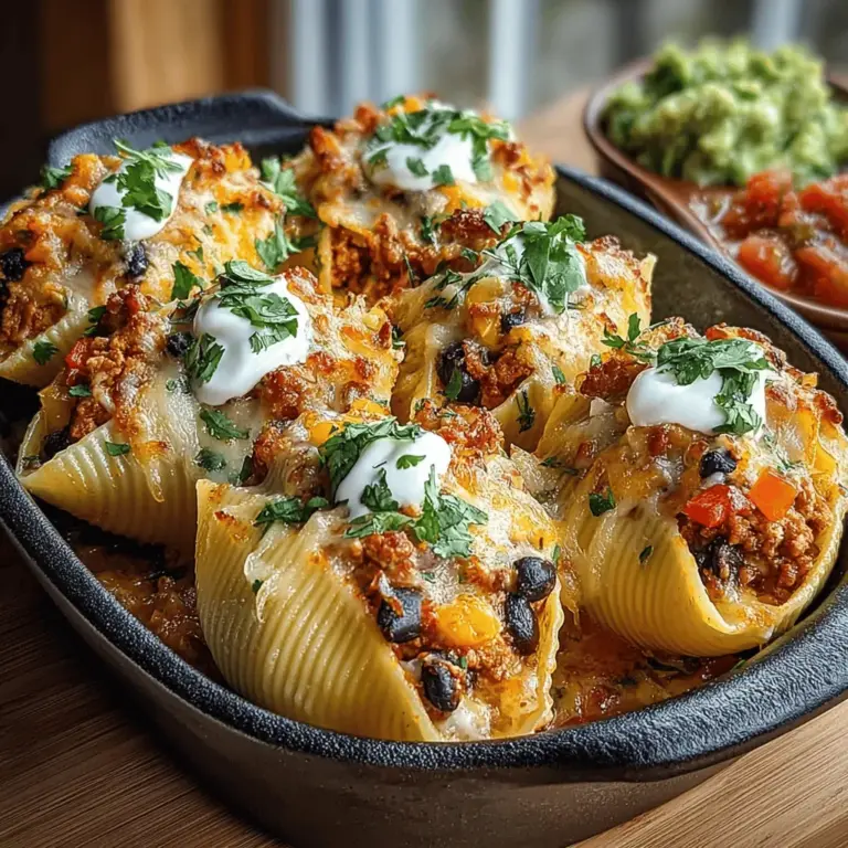 Spicy Chili Chicken Pasta Stuffed Shells are a delightful fusion of comfort food and bold flavors, offering a unique twist on traditional pasta dishes. These large pasta shells are generously filled with a savory blend of ground chicken, colorful bell peppers, black beans, and a medley of spices, all topped off with a creamy layer of sour cream and melted cheddar cheese. This dish is not only visually appealing but also packed with flavor, making it an ideal choice for family dinners, potlucks, or casual gatherings with friends. Whether you're looking to impress guests or simply enjoy a hearty meal with loved ones, Spicy Chili Chicken Pasta Stuffed Shells are sure to satisfy.