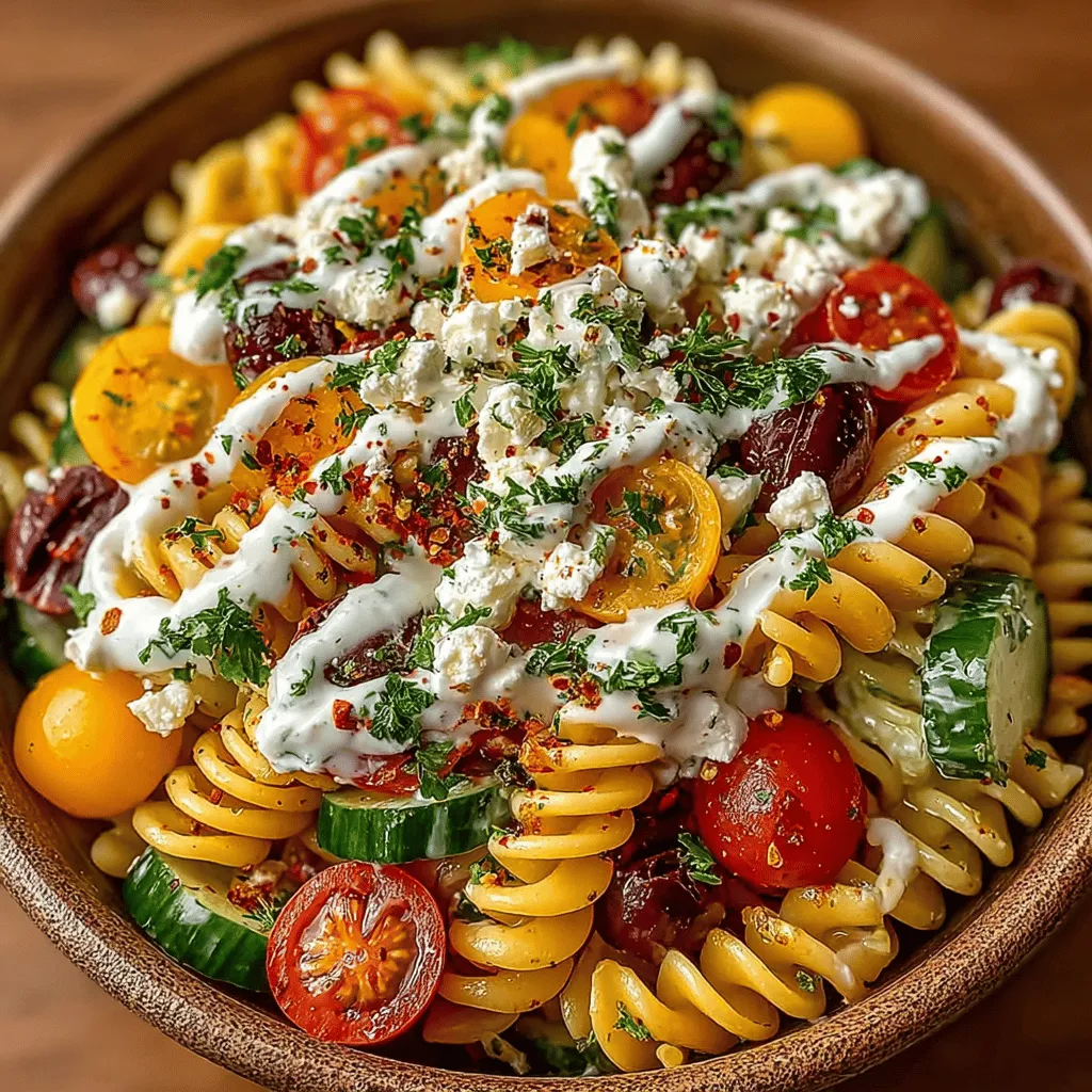 In the realm of refreshing and satisfying meals, Greek Pasta Salad stands out as a vibrant option that combines a medley of fresh vegetables, savory feta cheese, and a creamy tzatziki dressing. This dish not only offers a burst of Mediterranean flavors but also serves as a delightful addition to any meal, whether as a side or a standalone lunch. The bright colors and rich textures of the ingredients make it a feast for the eyes as well as the palate, while its easy preparation ensures that it can fit seamlessly into any busy lifestyle.