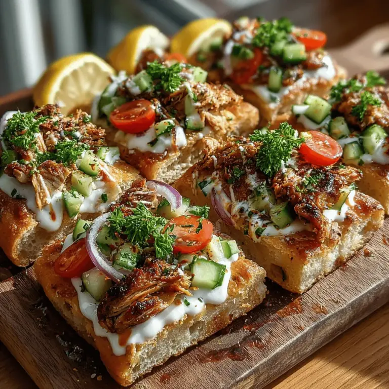 Mini Chicken Shawarma Flatbread Squares are a delightful twist on traditional Middle Eastern shawarma, presenting a perfect blend of spices, tender chicken, and fresh vegetables—all wrapped in a soft flatbread. Originating from the bustling streets of the Middle East, shawarma has captured the hearts (and taste buds) of food lovers around the world. Its popularity has soared, making it a staple in various culinary settings, from food trucks to upscale restaurants.