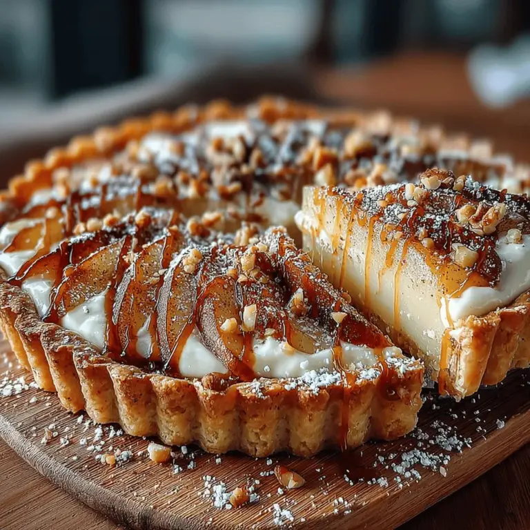 The Pear Bliss Tart is a delightful dessert that captures the essence of autumn through its rich flavors and comforting textures. This tart combines the natural sweetness of ripe pears with a buttery crust and aromatic spices, creating a dish that is not only visually appealing but also a feast for the palate. Perfect for gatherings, celebrations, or a cozy night in, the Pear Bliss Tart embodies the spirit of the season and serves as a beautiful centerpiece.