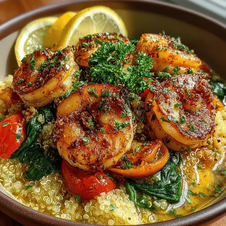 If you're looking for a healthy and vibrant meal that doesn't skimp on flavor, Zesty Lemon Garlic Shrimp Quinoa Bowls might just become your new favorite dish. This recipe combines succulent shrimp marinated in zesty lemon and garlic with fluffy quinoa, fresh greens, and sweet cherry tomatoes, creating not just a meal, but an experience that tantalizes the taste buds. Perfect for busy weeknights or meal prep, these bowls are quick to prepare and pack a nutritional punch, making them an ideal choice for anyone seeking a wholesome and satisfying meal.